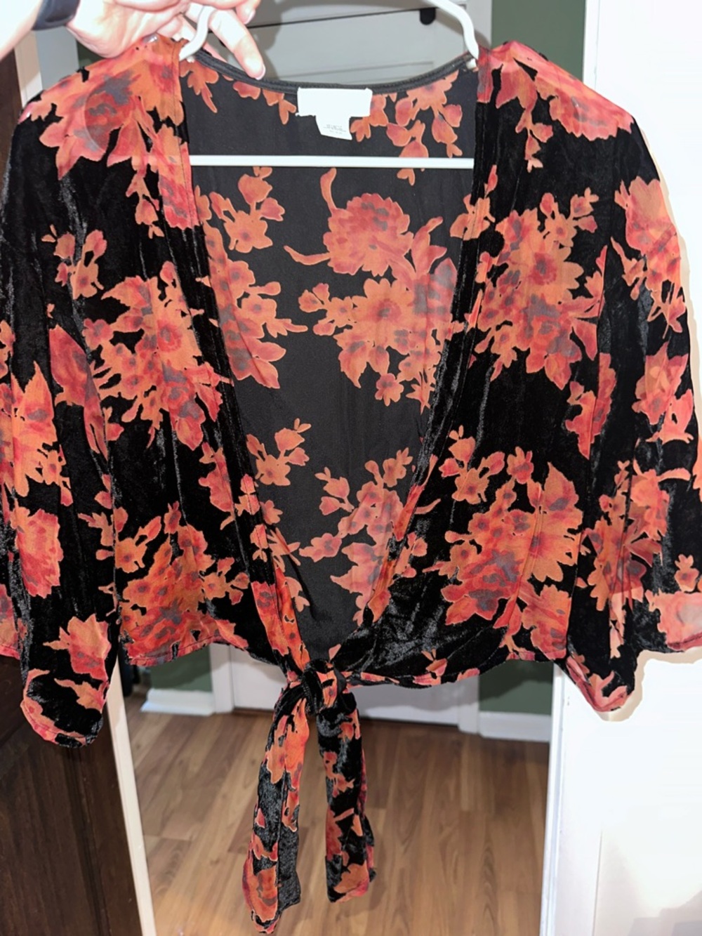 Tie-Front Floral Velvet Layering Top